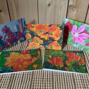 5 cartes de voeux vierges faites main, photographies de la nature coucher de soleil au lever du soleil à aquarelle, 5 x 7 7 x 5, enveloppes kraft incluses, merci, anniversaire