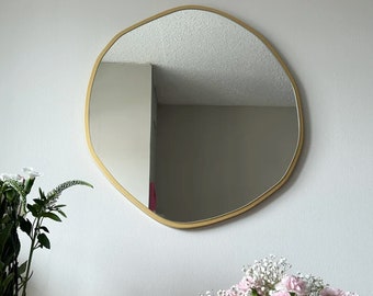 Unique Geometric Mirror, Asymmetrical Wooden Frame, Ideal Wall Decor for Vanity or Bedroom