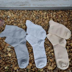 set linen socks 6 pcs.3 colors,unbleached,undyed.Socks for men and women without cuffs.Unbleached undyed gray socks ankle Casual,high socks