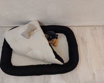 Organic Round pet bed.Washable pet bed.Linen cat house hemp dog bed.pet bed with removable blanket.Eco-friendly soft pet bed.lounger pet