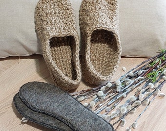 set slippers-socks made natural undyed  hemp and hemp insoles.socks-knitted booties eco natural shoes home.hemp fur insoles.slippers closed