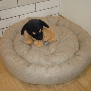 Organic Round pet bed.Linen cat house hemp dog bed.pet bed with removable blanket.Washable pet bed.Eco-friendly soft pet bed.lounger pet