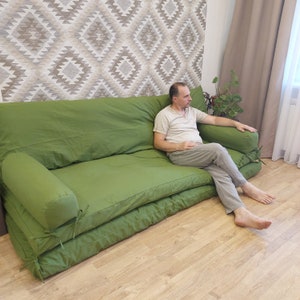 Hemp sofa futon.floor sofa with removable linen covers.Large Floor couch.Children's play mat.Cushion reading nook.Organic covers with zipper