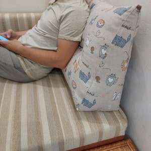 Organic Bedside Cushion.cushion Prop.linen Pillow Triangular.backrest Cushion.natural Cotton Lumbar Cushion.pillow Tatami Etsy