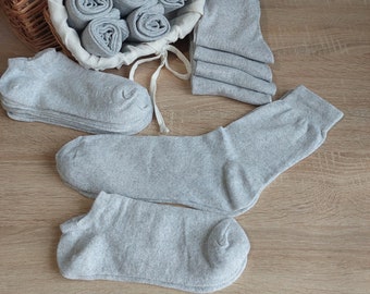 Set of 10 pairs of organic linen socks.High calf socks.natural casual,thin,lightweight ankle socks.basic gray socks.business socks plain