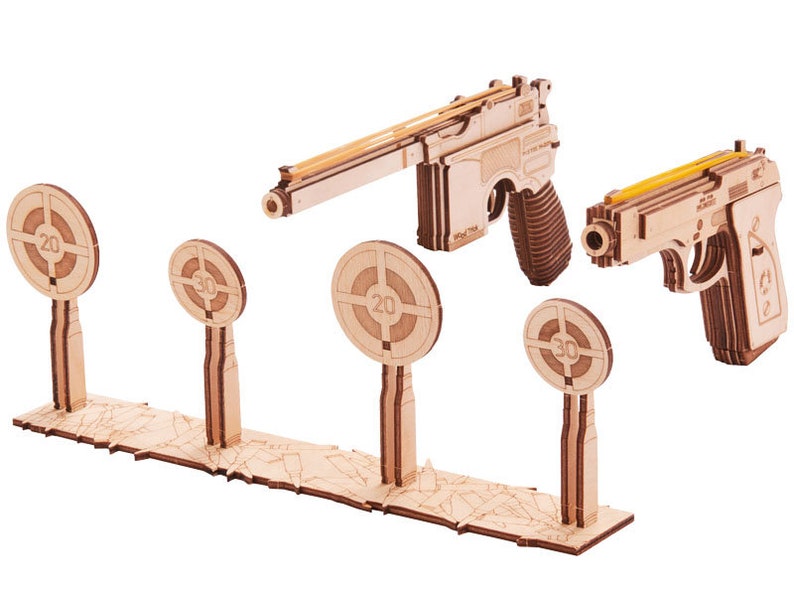 Wood Trick Gun Set Model Mechanical Wooden Pistol 3D Puzzle Etsy