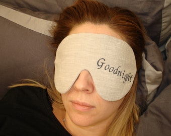 Bio Leinen Schlafmaske.Hanf Augenmaske.Personalisierte bestickte Nacht Augenmaske.Eco Augenmaske.Bio Schlafbrille.Mask Eye Braut Braut. Geschenk