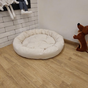 Organic Round pet bed.Linen cat house hemp dog bed.pet bed with removable blanket.Washable pet bed.Eco-friendly soft pet bed.lounger pet