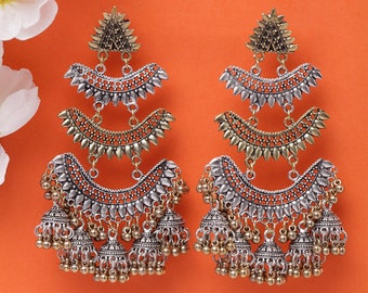 Indian Earrings Pakistani Jewelry Antique Jewellery Valentines Day Gift Silver-Plated /& Blue Handcrafted Peacock Shaped Drop Earrings