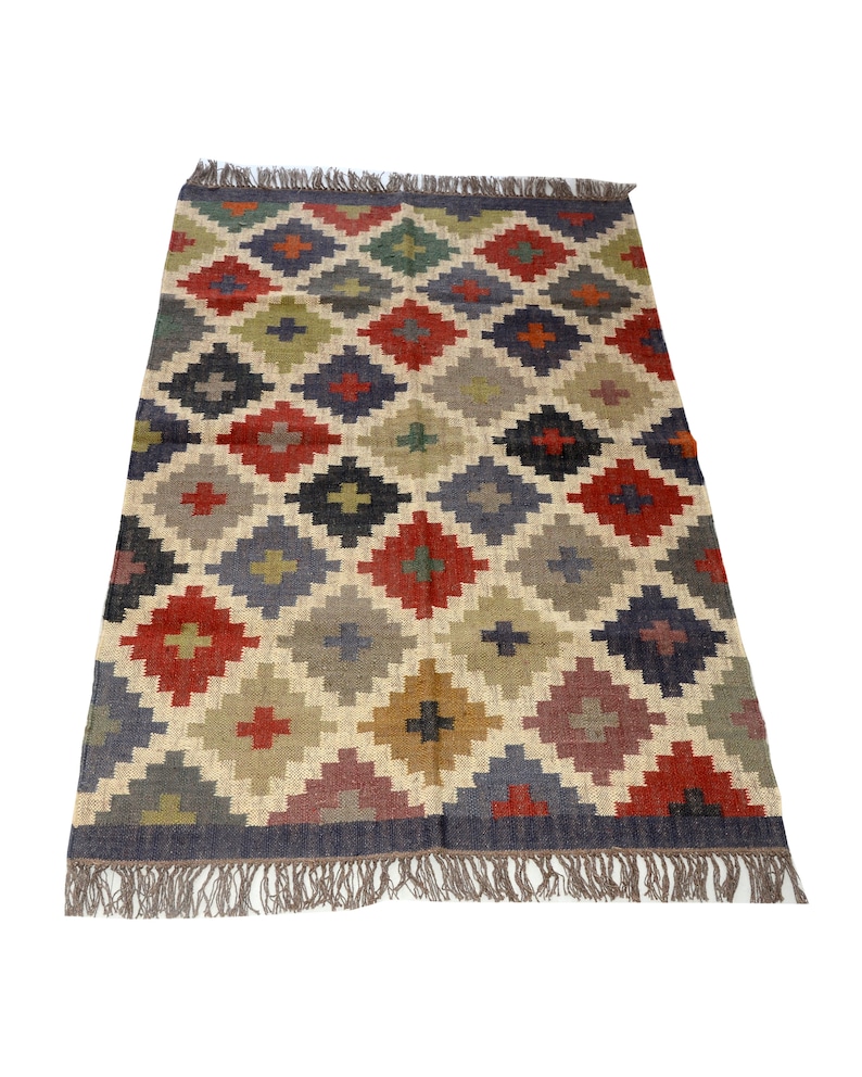 Oriental Kilim in wool Traditional India Jute Rug Jute Kilim Gray Rug 4 x 6 Handwoven Kilim Rug Dhurrie Rug Vintage Kilim Chic