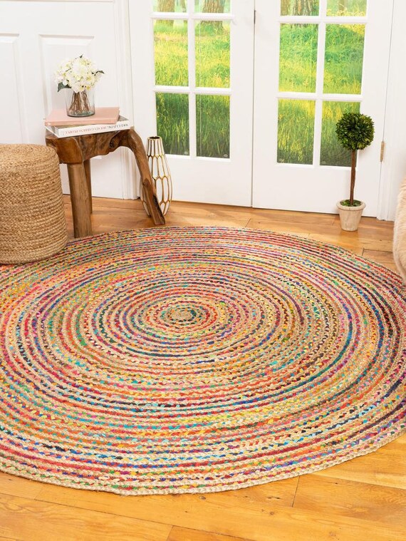 7x7 Feet Hand Braided Bohemian Jute Area Rug Round Rug Rugs Floor