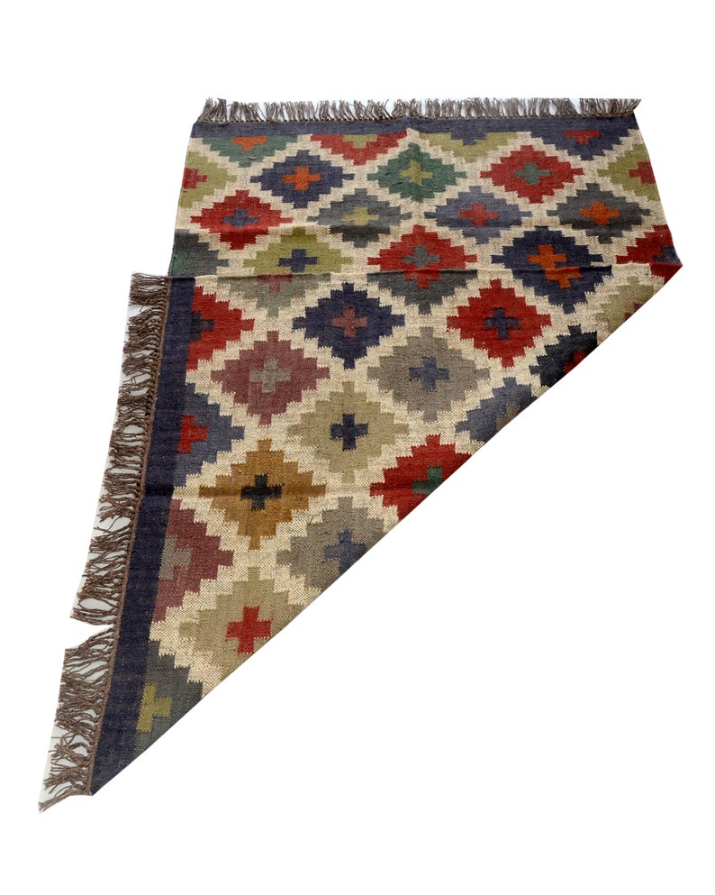 Oriental Kilim in wool Traditional India Jute Rug Jute Kilim Gray Rug 4 x 6 Handwoven Kilim Rug Dhurrie Rug Vintage Kilim Chic