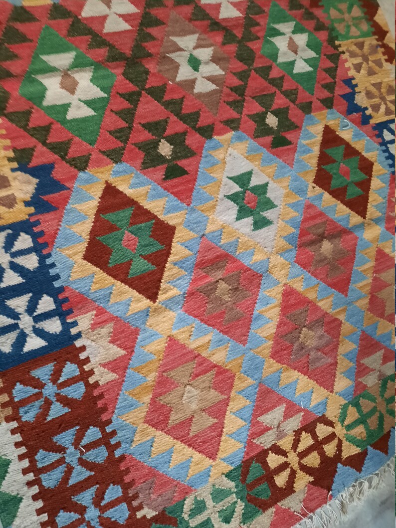 Kilim Wool Jute Multicolour Runner Rug Dhurrie Carpet,5.5x6.5 Feet Runner,Long Runner Rug,Persian Tribal Runner,IndianTraditional Runner rug