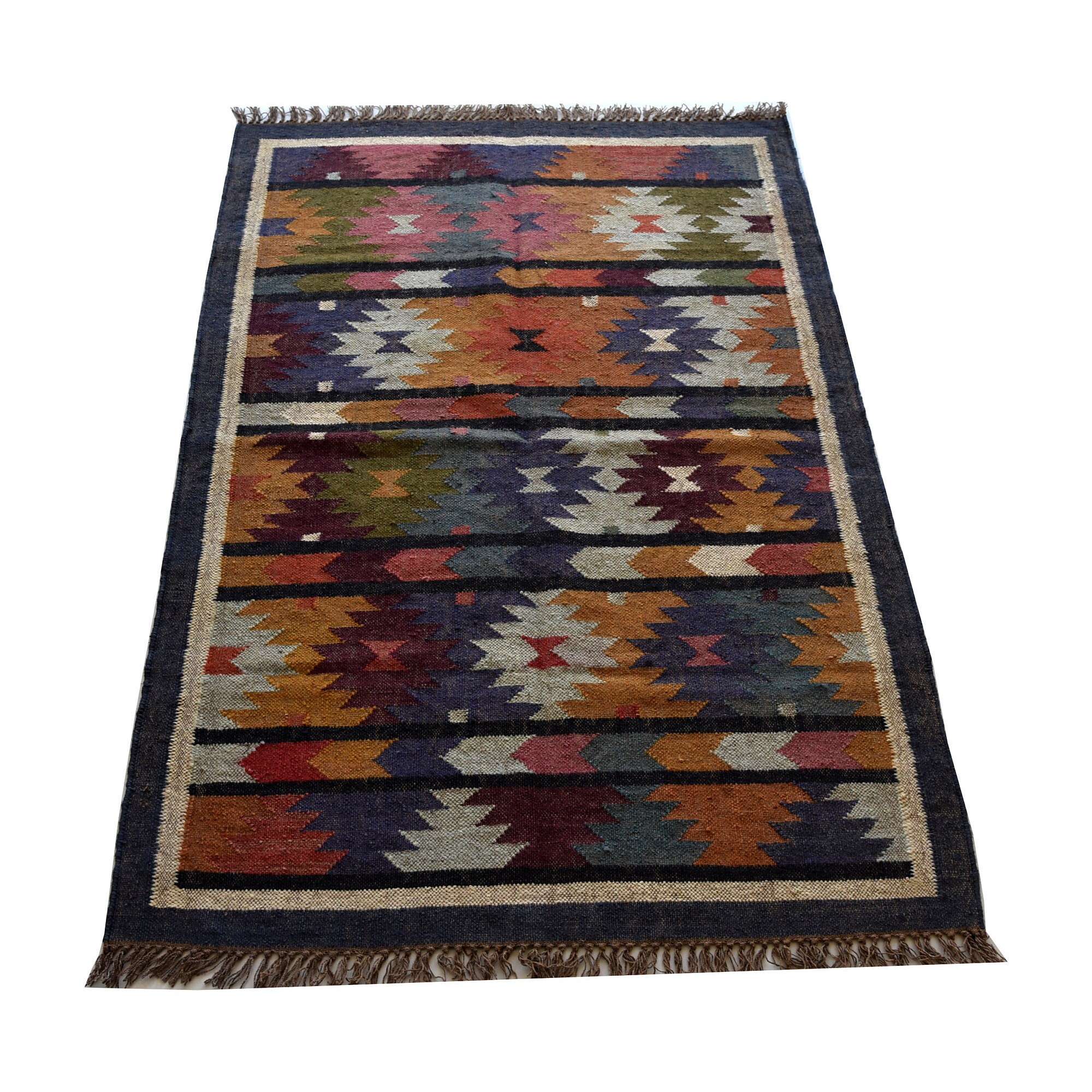 2x6 Ft Runner Black And White Kilim Rug,Handwoven,Jute Rug Handmade Kilim Dhurrie Rug Traditional Indian Geometric Home Oriental