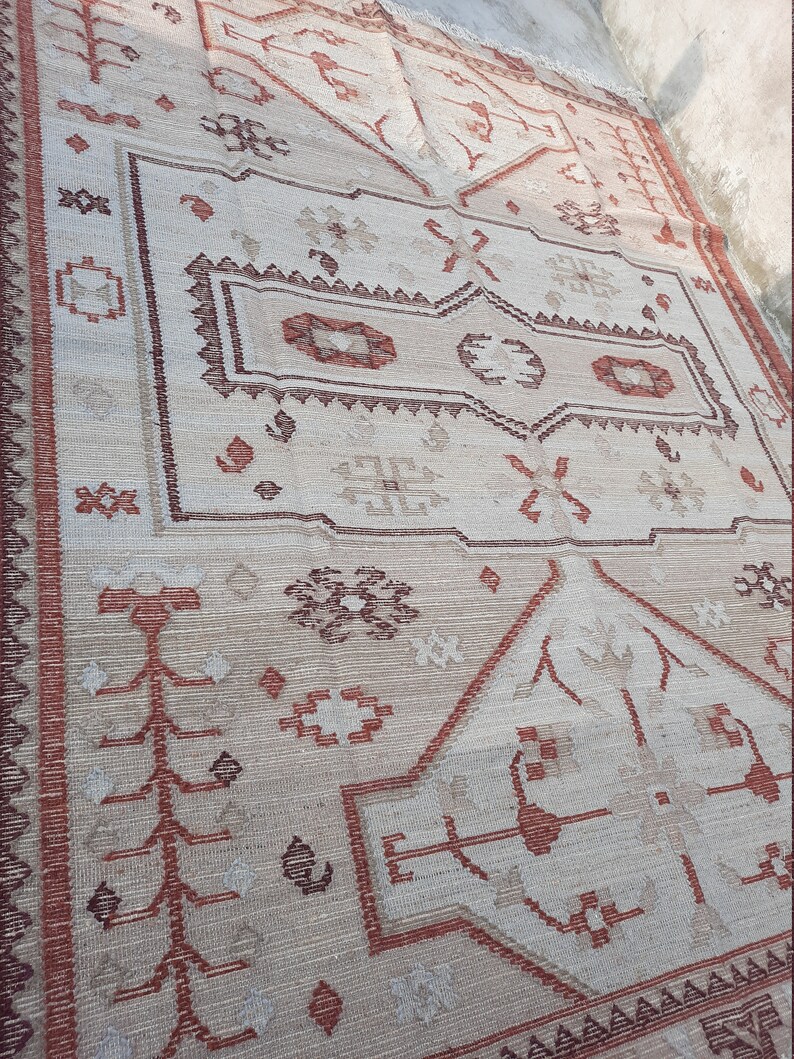 Kilim Wool Jute Multicolour Runner Rug Dhurrie Carpet,5.5x6.5 Feet Runner,Long Runner Rug,Persian Tribal Runner,IndianTraditional Runner rug
