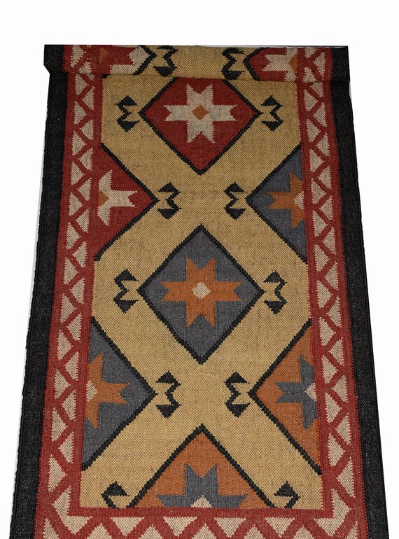Kilim Wool Jute Multicolour Runner Rug Dhurrie Carpet,5.5x6.5 Feet Runner,Long Runner Rug,Persian Tribal Runner,IndianTraditional Runner rug