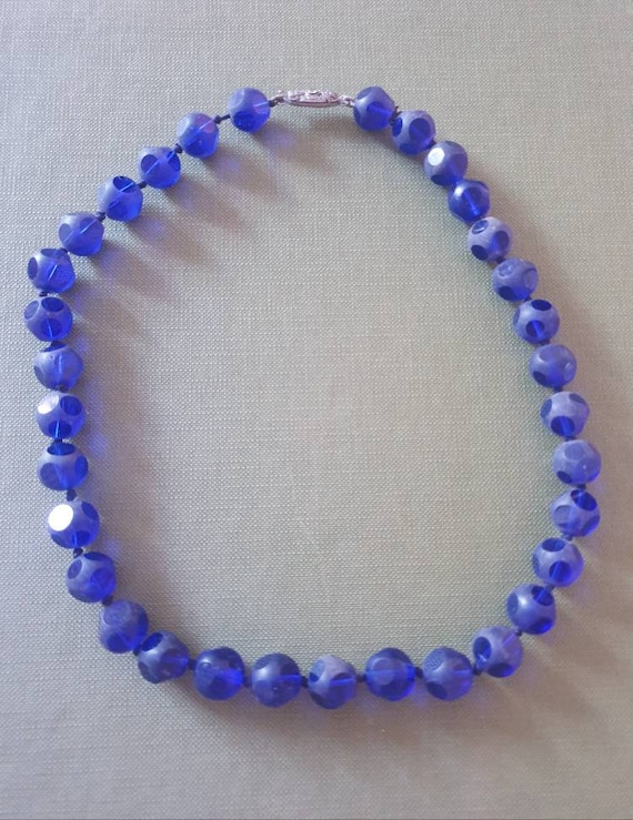 Vintage Art Deco Faceted Cobalt Blue Glass Neckla… - image 1