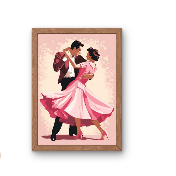 Swing Dance Poster Ballroom Dancers Poster Pink Vintage Dance Print Wall Art Dance Studio Decor Dance Teacher Gift Poster Downloadable Gift