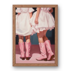 Pink Cowgirl Boots Print Retro Downloadable Poster Girly Western Wall Art Pink Apartment Painting Print 1950s Aesthetic Pink Coastal Cowgirl