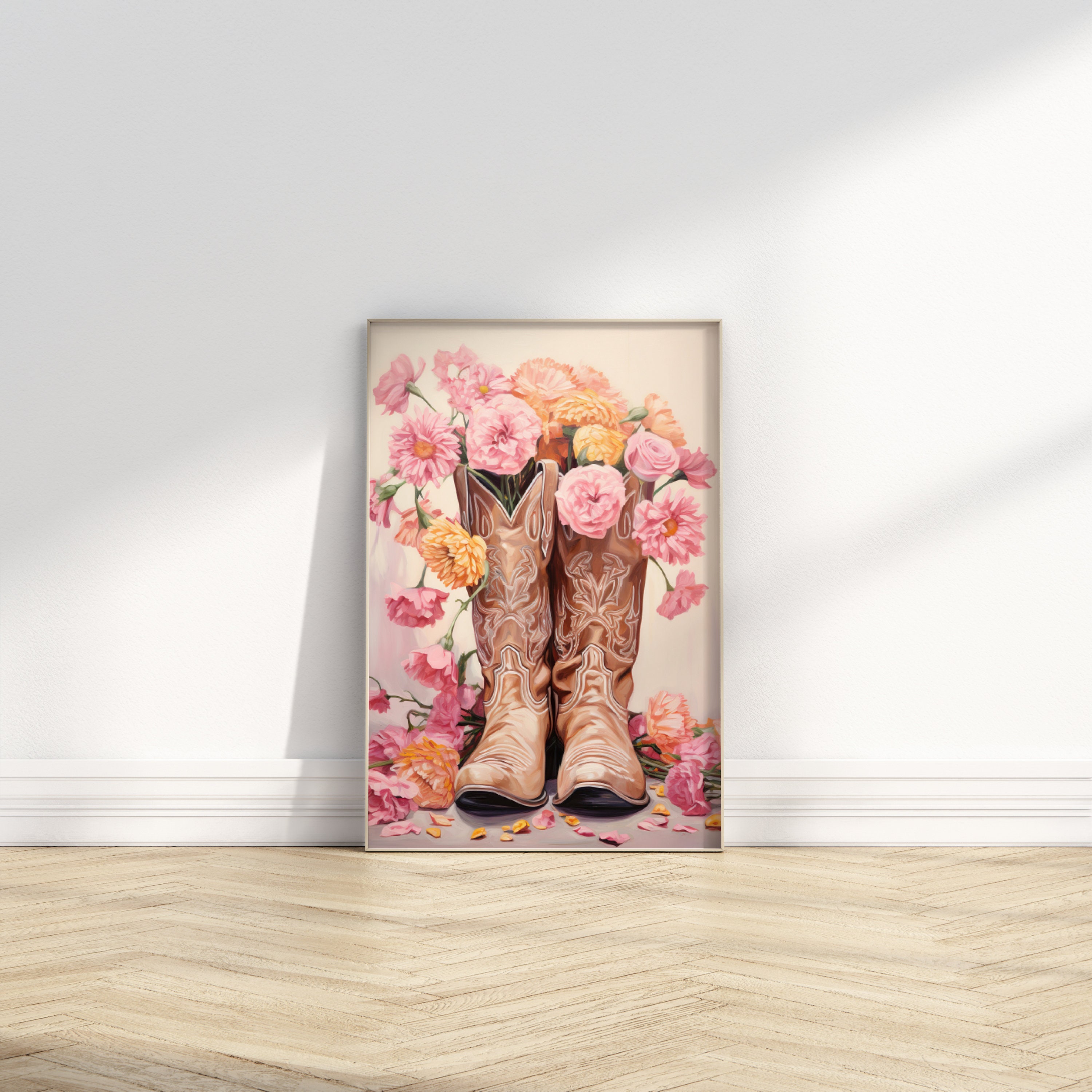 Stampa Su Tela Fiori Colorati Con Stivali Da Cowboy – Quadro Western Rosa Vintage, 40,6x61 Cm, Poster Estetico Senza Cornice - 5