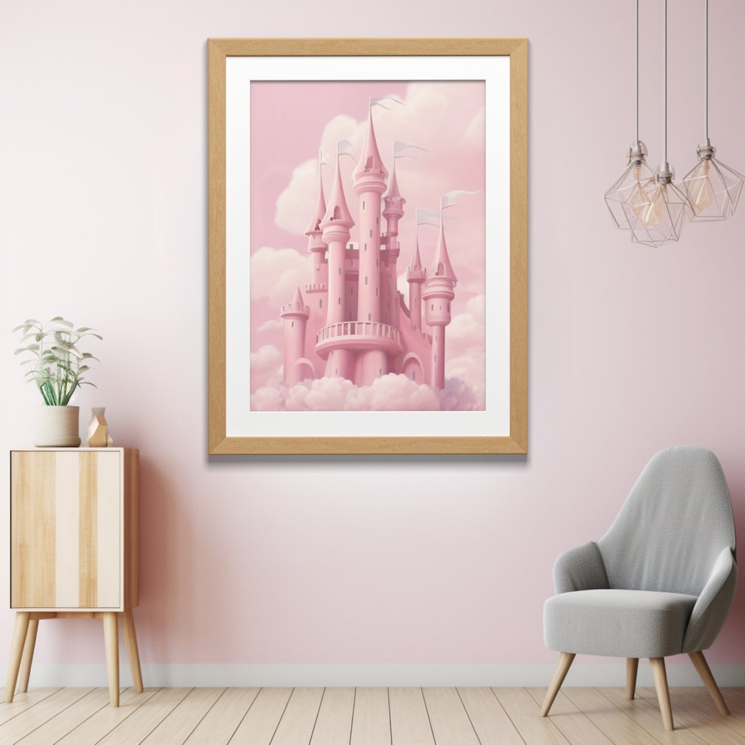Pink Castle in Pink Clouds Wall Picture for Nursery, Kids Room Wall ...