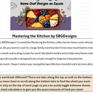 May include: A wooden serving board with a variety of food items, including cheese, berries, and cured meats. The image also includes text that reads "Mastering the Kitchen by SBGDesigns" and "Home Chef Designs on Zazzle."