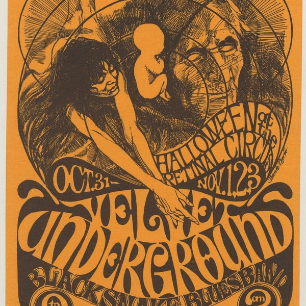 Affiche Velvet Underground - Concert promo Live Retinal Circus Vancouver 1968 Fantastique grand format A2 réédition à partir d’une œuvre d’art originale