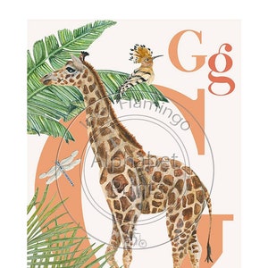 Childrens bedroom and nursery animal poster print - G is for Giraffe, original design hand painted with watercolors and signed by Lisa Read