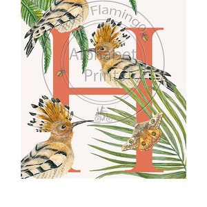 Póster de animales para dormitorio infantil y guardería - H es de Abubilla, diseño original pintado a mano con acuarelas y firmado por Lisa Read