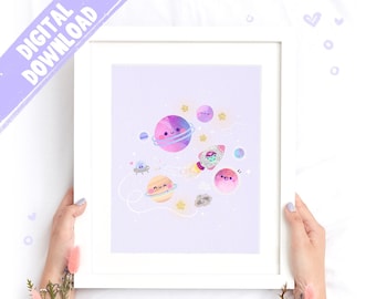 Cute Space Digital Print! Pastel space art, Space picture, Cute space wall decor, Cute space wall art