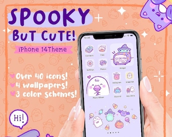 Spooky but Cute Hand Drawn Halloween iPhone Theme, cute icons, pastel them, custom phone them, Custom iPad theme, cute iPad icons