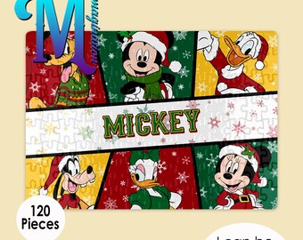 Mickey e amigos Feliz Natal - Disney Inspirado 120 peças Quebra-cabeça Personalizado | Presente Presente Personalizado Personalizável | Minnie Pateta