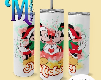 Mickey y Minnie Christmas Love - Vaso de acero inoxidable reutilizable de 20 oz inspirado en Disney personalizado / Regalo lindo del corazón