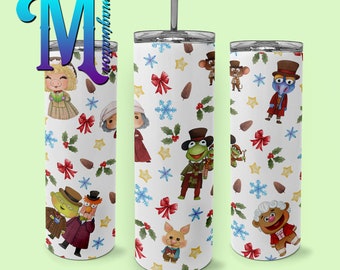 Conto de Natal - Copo de Aço Inoxidável Reutilizável Personalizado Inspirado na Disney de 20oz | Muppets Kermit Miss Piggie Gonzo Rizzo Fozzie Bean