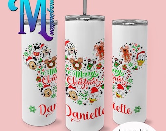 Feliz Navidad Mickey Head - Vaso de acero inoxidable reutilizable de 20 oz inspirado en Disney personalizado / Mickey Minnie Mouse