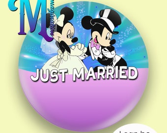 Micky und Minnie - Just Married - Individueller/Personalisierter Disney Inspirierter Button/Abzeichen/Pin! 75mm