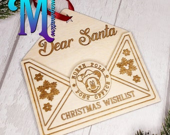 Carta para o Papai Noel - Mickey OU Minnie, com carta - Decoração de Natal em Madeira Inspirada na Disney | Enfeite de Árvore de Natal Clássico