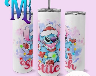 Stitch Christmas - Personalised Disney Inspired 20oz Reusable Stainless Steel Tumbler | Heart Cute Gift