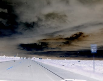 Original Stock Art photo..w/wo saying.. infared reversed photo of a an amazing landscape and highway in New Mexico..If I had it to do again.