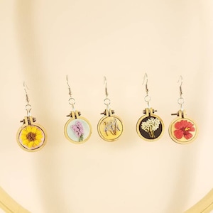 Mini Embroidery Hoop Floral Earrings | Handmade Flower Jewelry | Gift for Mother&#39;s Day, Birthday, Holiday, Bridesmaids