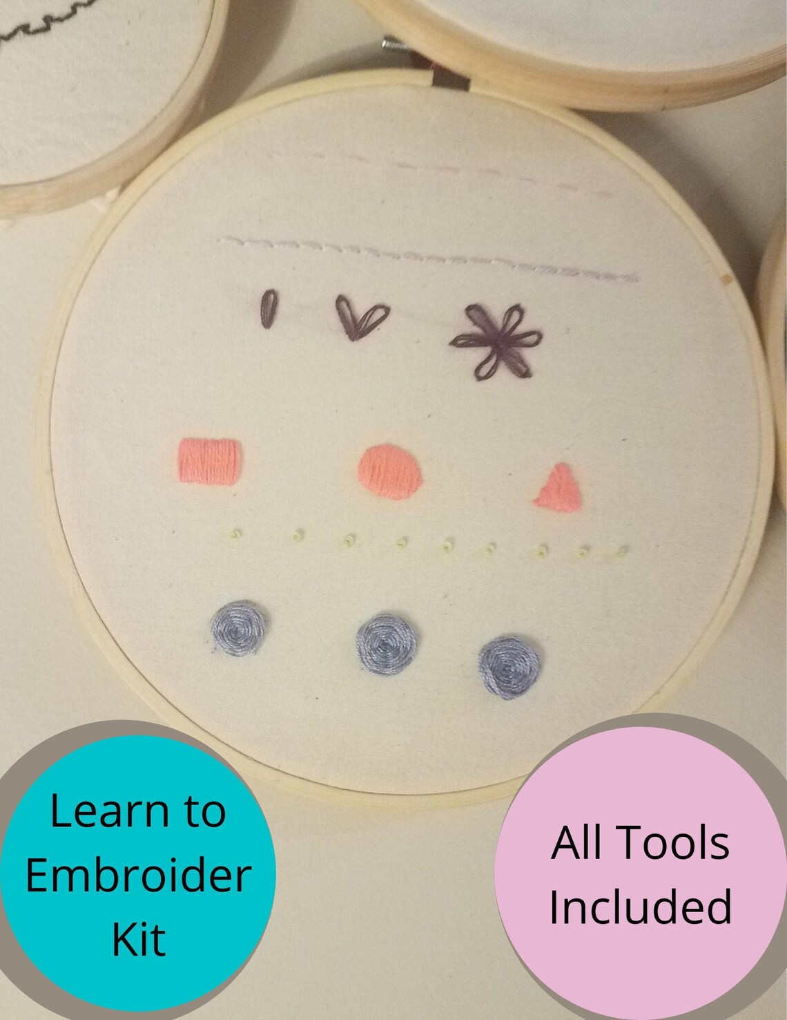 Learn to Embroider Kit Full Kit All Tools Included 6 Different Stitches