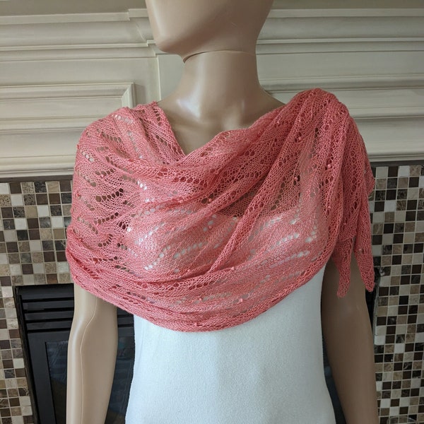 Coral shawl, salmon lace shawl, summer wrap, bridal shawl, lace bridal scarf, bridesmaid shawl, mother shawl, all occasion shawl