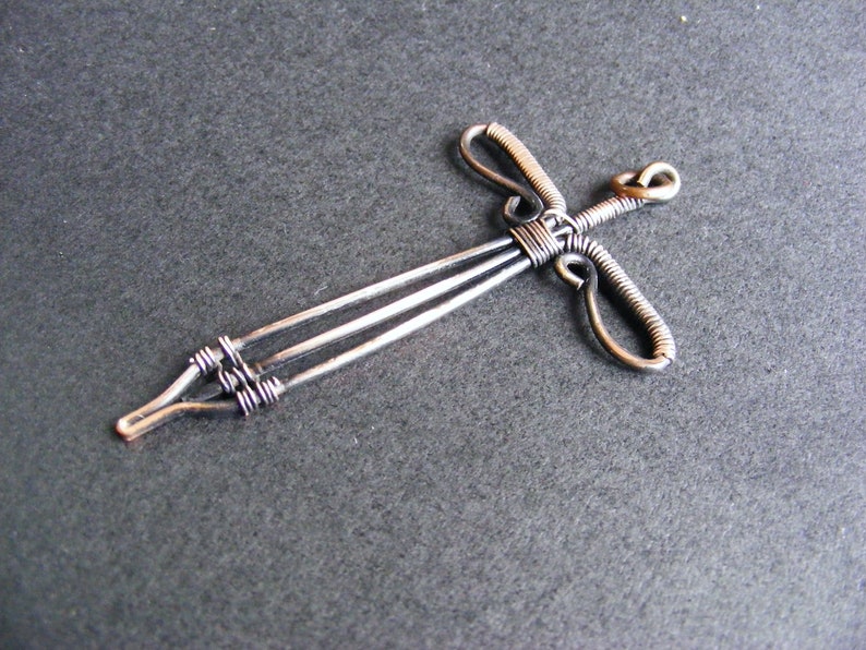 Copper Wire Cross Sword Pendant Archaic and Antiqued Sword Etsy