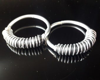 9 gauge wire hoop earrings for stretched ear, silver and black color aluminum, earrings for ear tunnel