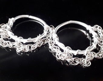 8 gauge chain wire hoop earrings for stretched ear made of silver color aluminum, earrings for ear tunnel