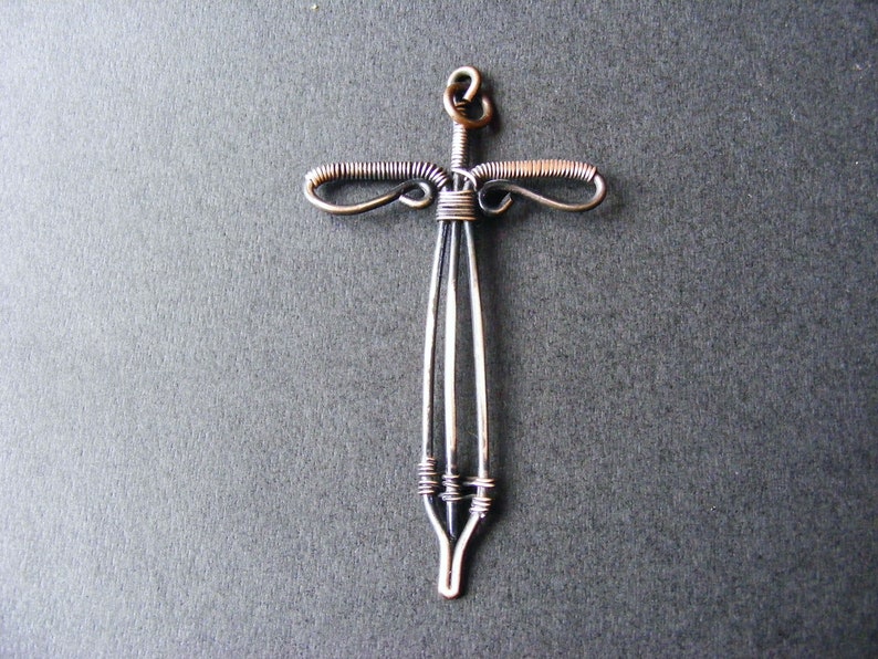 Copper Wire Cross Sword Pendant Archaic and Antiqued Sword Etsy