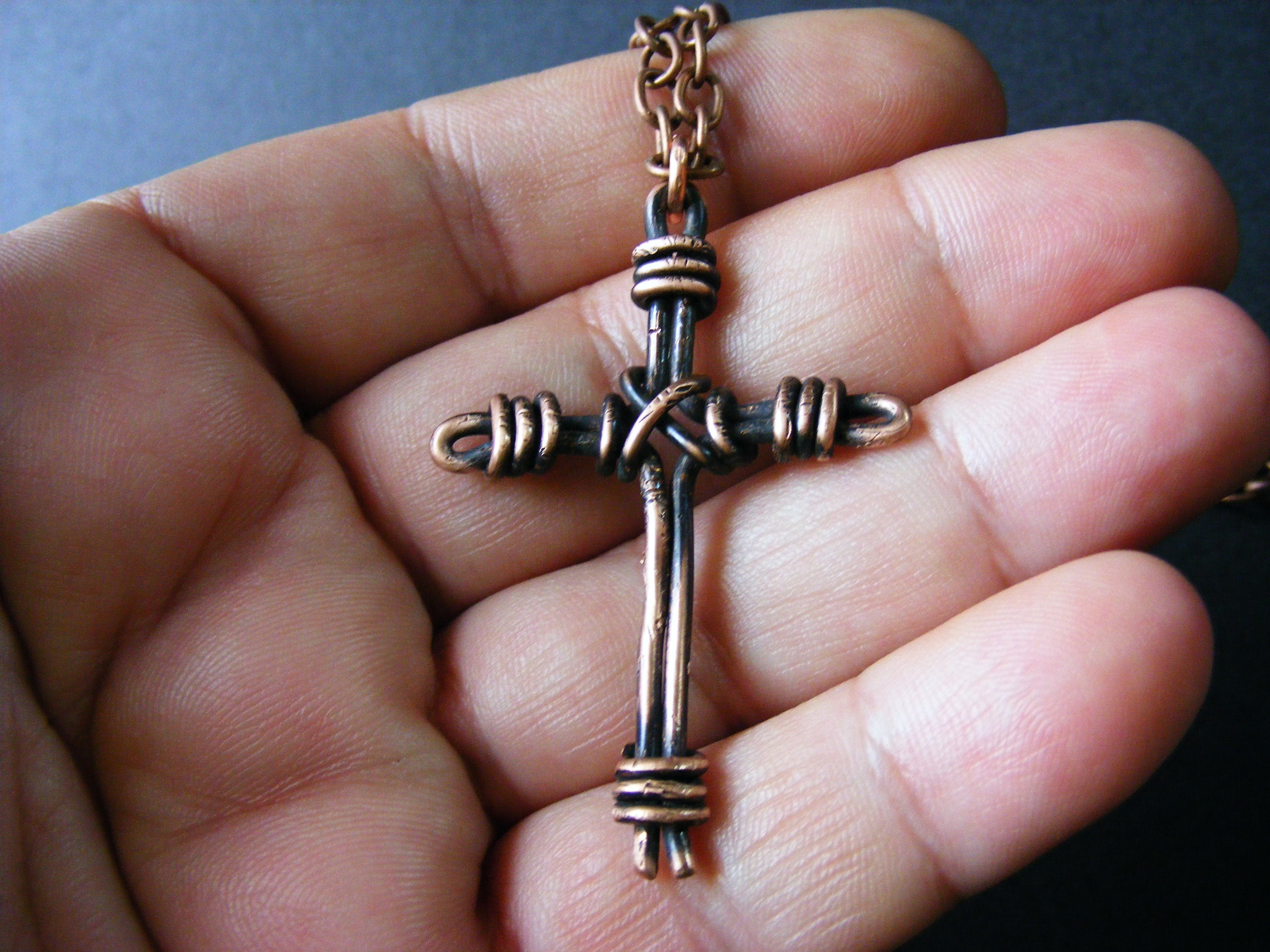 Wooden Cross  Copper Cross Metalweaving