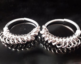 8 gauge chain wire hoop earrings for stretched ear, silver color aluminum, earrings for ear tunnel