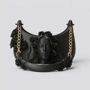 3MF 3D-print bestand, artistieke mode tas, zwarte roos tas, gezicht sculptuur, draagbare kunst damestas. STL in TXT.