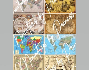 Dollhouse Miniature Vintage and Modern Maps - US Maps - World Maps - Download - Printable - 1:12 Scale